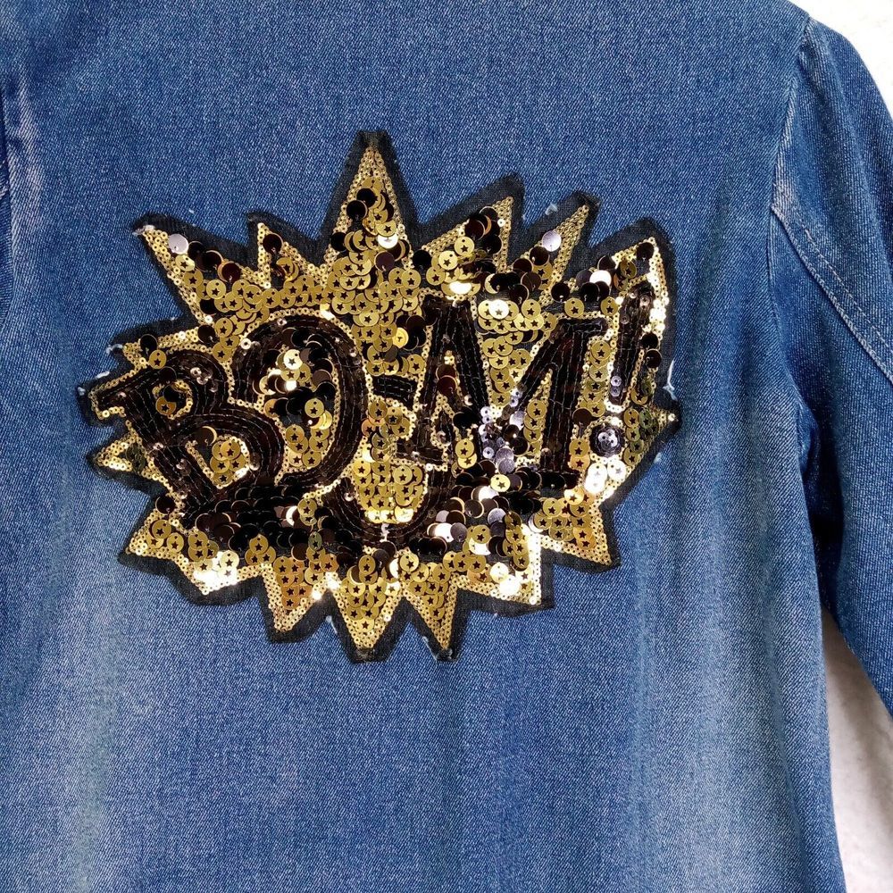 Boom Sequin Hi-Low Hem Denim Jacket Girls Sz 10-12 Blue Distressed - Picture 3 of 14